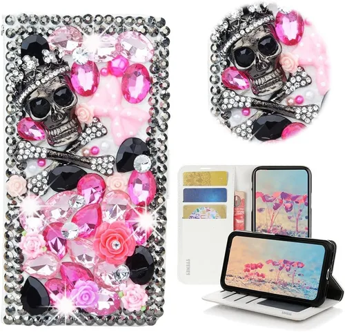 Vista 10 de Bling Wallet - Funda de piel compatible con iPhone 11, elegante, hecha a mano en 3D, diseño de mariposa, rosas, flores y diamantes de imitación