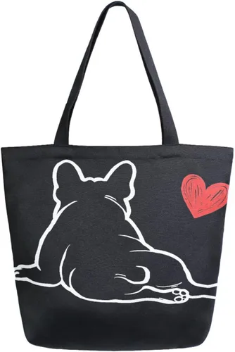 Vista 45 de ALAZA - Linda bolsa de lona grande con diseño de bulldog pug negro francés, reutilizable, para compras, con asas, resistente, lavable Multi 13