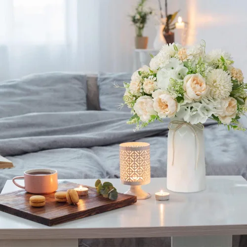 Vista 5 de LESING Peonía artificial con florero, ramos de flores de seda, hortensias falsas a granel para el hogar, centros de mesa, decoración de boda
