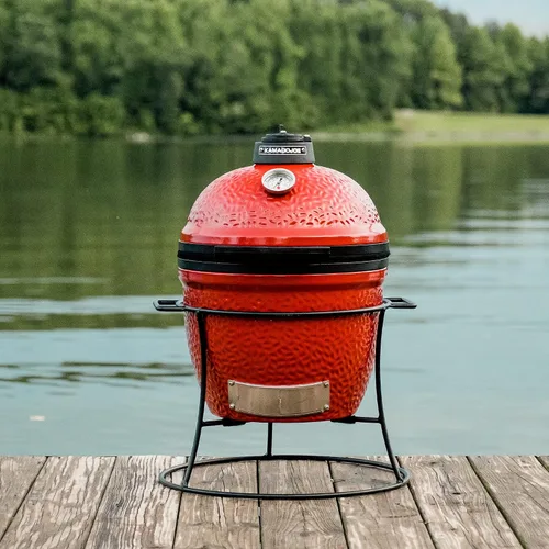 Vista 3 de Kamado Joe KJ13RH - Parrilla de carbón portátil de 13.5 pulgadas, color rojo intenso, incluye cubierta de parrilla KJ15080420, placa de hierro