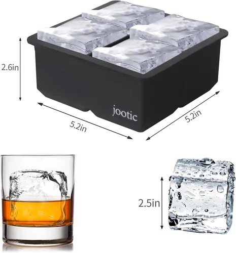 Vista 2 de Bandejas grandes para cubitos de hielo de silicona (2.5 pulgadas), moldes grandes para hacer 4 cubitos de hielo gigantes para whisky