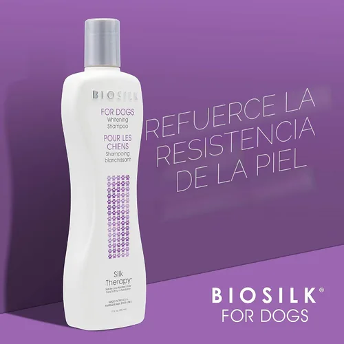 Vista 4 de BioSilk Silk Therapy - Champú blanqueador para perros – Champú de aseo e iluminador seguro para mascotas para un pelaje blanco brillante – Lavado