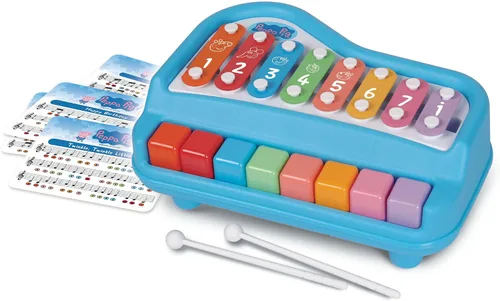 Vista 2 de Peppa Pig: Piano Play Along - Paino y xilófono 2 en 1, 8 notas y llaves, incluye: 4 tarjetas de canciones y 2 mazos, juguetes educativos de música