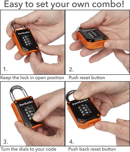Vista 5 de FortLocks - Candado de combinación de 4 dígitos, resistente, de acero inoxidable endurecido, resistente a la intemperie y al aire libre, fácil