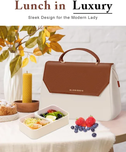 Vista 2 de GLORIEROO Lonchera para niñas y mujeres, Beige, Estándar