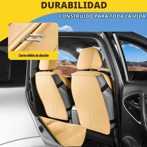 Vista 4 de LINGVIDO - Fundas de piel sintética con respaldo para asiento de automóvil, transpirables, impermeables, universal y antideslizante, para SUV Beige