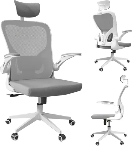 Vista 16 de Silla de oficina ergonómica, silla de escritorio de malla con reposacabezas ajustable y reposabrazos 2D, sillas de computadora con soporte lumbar