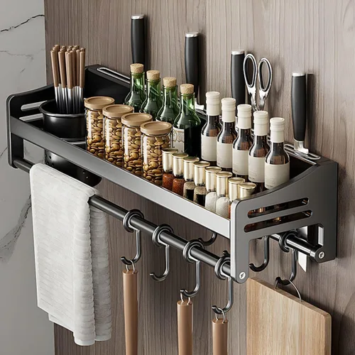 Vista 11 de Wall Stainless Steel Storage Rack Gray with Hooks Kitchen Wall-Mounted No Drilling Required, Multi-Functional Knife Kitchen Storage Stainless Steel
