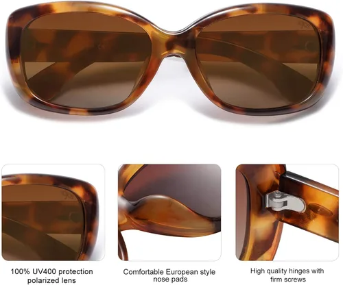Vista 3 de SOJOS Gafas de sol cuadradas vintage para mujer con protección UV polarizada, marco Havana
