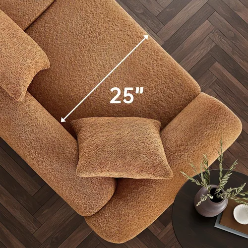 Vista 6 de Morden Fort Sofá Boucle moderno, tapizado, duradero, cómodo, apto para mascotas, sofá profundo con patas de madera y almohada, sofás de 3 plazas