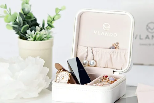 Vista 7 de Caja de joyas portátil, pequeña, para viaje, de Vlando