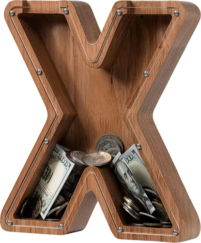 Vista 88 de Alcancía para niños y niñas, alcancía de madera con letra grande del alfabeto con inicial A, banco de monedas, regalos divertidos para cumpleaños