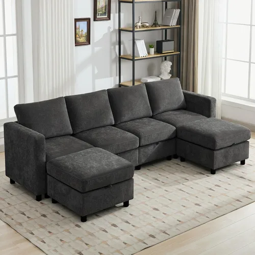 Vista 29 de WUTUTUEE Sofá biplaza modular de 58 pulgadas, sofá biplaza moderno de 2 plazas con almacenamiento, sofá modular de felpilla para sala de estar, Beige