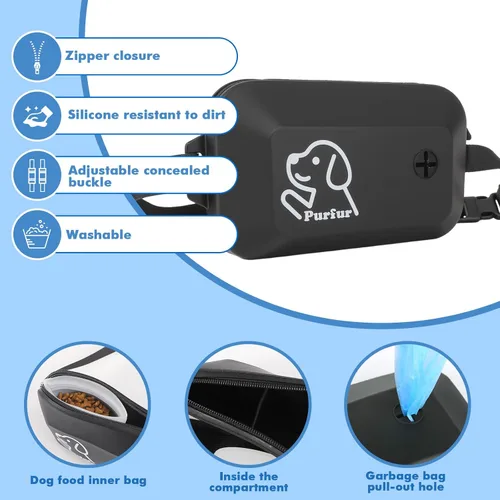 Vista 3 de Bolsa de golosinas para perros con soporte para bolsa de excrementos y clicker – Silicona impermeable, cinturón ajustable para entrenamiento