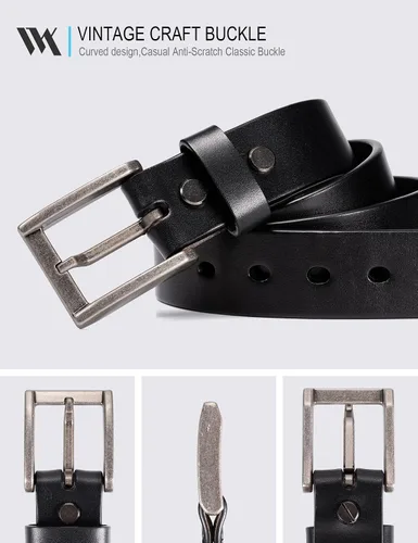 Vista 2 de WOLFANT Cinturones de cuero granulado resistentes para hombre de grano completo, 100% cuero italiano sólido real