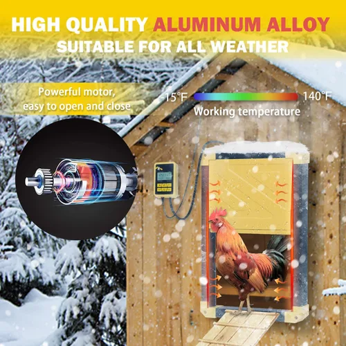 Vista 4 de Aivituvin Puerta automática de gallinero con calefacción, abridor automático resistente a la intemperie para gallineros/carreras de patos, modos