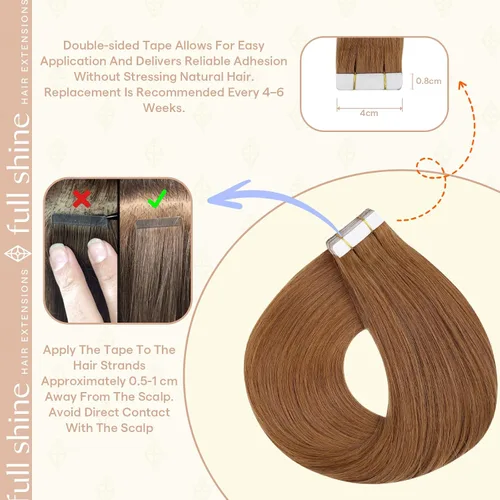 Vista 34 de Full Shine - Extensiones de cabello humano con cinta, mezcla de rubio hongo # 8 castaño ceniza resaltado 60 rubio ceniza