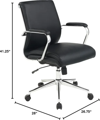 Vista 12 de Office Star Silla de oficina ajustable Antimicrobial Manager con base cromada, respaldo medio, tela negra Dillon