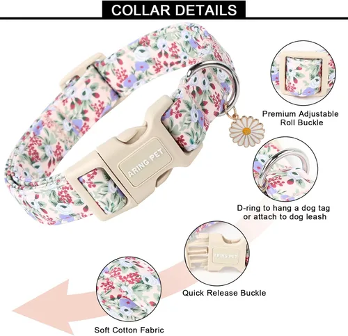 Vista 283 de Aring Pet Collar de algodón, ligero y ajustable, con hebilla de liberación rápida, para perros pequeños, medianos y grandes, para cachorros, S, Hoja