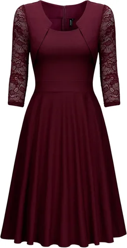 Vista 4 de Miusol Vestido de cóctel de manga 23 con cuello cuadrado y encaje floral para mujer
