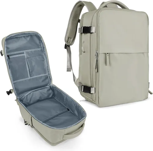 Vista 13 de coowoz Mochila de mano para mujeres y hombres, mochila de viaje aprobada por aerolíneas, mochila deportiva para laptop, A- Beige, Compacto