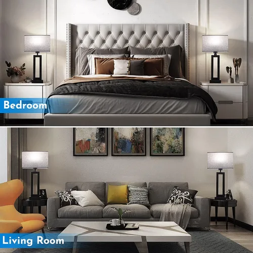 Vista 6 de Juego de 2 lámparas modernas para mesita de noche, con control táctil, USB C y A, regulables de 3 vías para dormitorios y sala de estar, gris y negro
