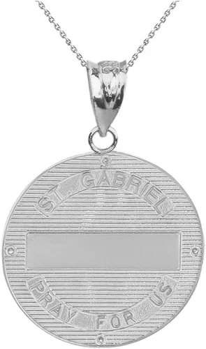 Vista 2 de Collar de plata de ley con medalla redonda de San Gabriel el Arcángel CZ (1.15")
