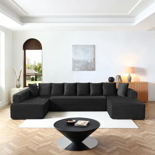 Vista 20 de Sofá cama modular de 124 pulgadas, sofá de nube sin hueso para sala de estar, sofá de 5 asientos en forma de U con 2 bolsillos de almacenamiento y 2