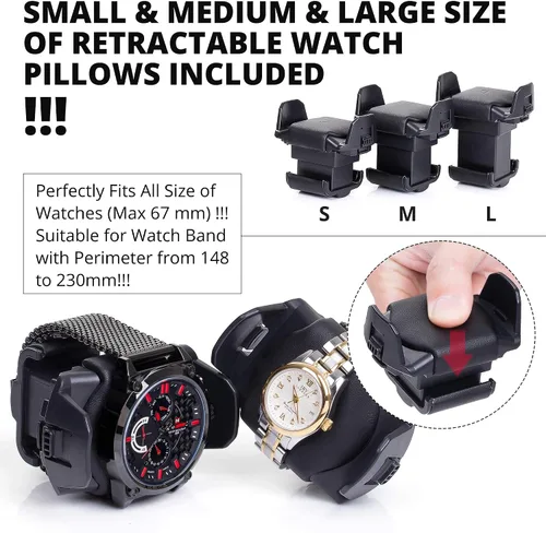 Vista 3 de 12 bobinadores de relojes automáticos con 6 espacios de almacenamiento, almohadas de reloj ajustables, caja de bobinadora de reloj en carcasa