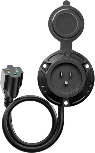Vista 9 de Enchufe de entrada de alimentación de alta resistencia 20A 125V RV con cable de extensión de 6 pies, adaptador de hoja en T 5 en 1, caja de salida