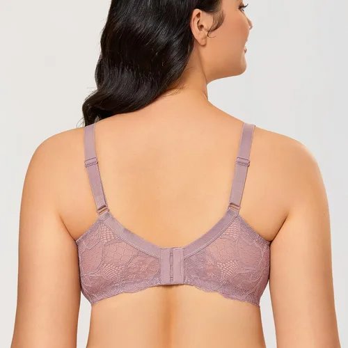Vista 6 de DOBREVA Brasier sexy de encaje transparente para mujer, sin forro, minimizador, cobertura completa, brasier transparente