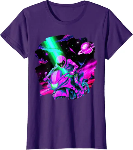 Vista 10 de Camiseta de motociclista espacial para motociclista astronauta, Negro, S