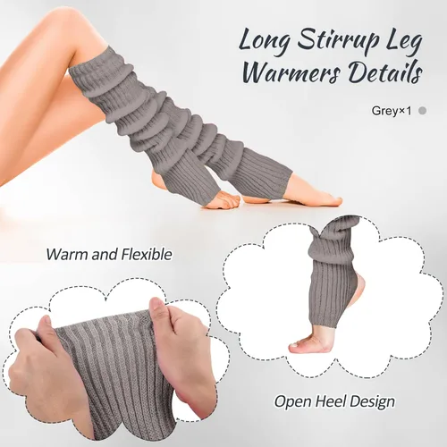 Vista 5 de SATINIOR Calentadores de piernas largas de invierno para mujer, 24 pulgadas, por encima de la rodilla, de punto acanalado, calentadores de piernas