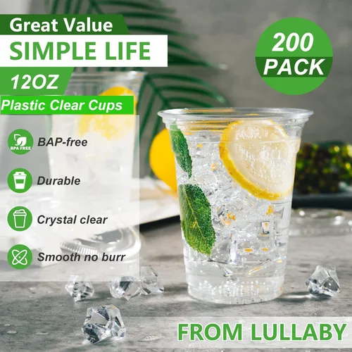 Vista 8 de Lullaby Paquete de 200 vasos de plástico desechables con tapas + 200 vasos de plástico desechables