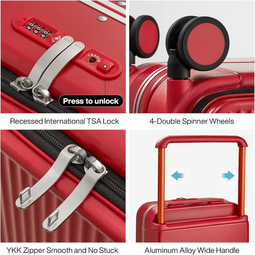 Vista 4 de Mixi Equipaje con bolsillo frontal para laptop, maletas de viaje con mango ancho, carcasa rígida de policarbonato con marco de aluminio y bloqueo