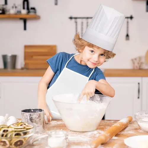 Vista 7 de 30 piezas de sombrero y delantal de chef para niños de 5 a 12 años, delantal para niños y niñas, cocina, hornear, pintura