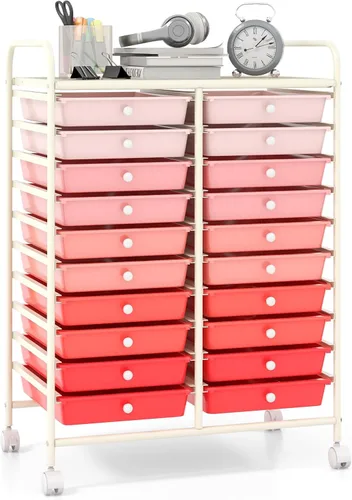 Vista 29 de Giantex Carrito con ruedas de 12 cajones, carrito de almacenamiento móvil con cajones, carrito organizador de aula para suministros escolares
