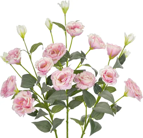 Vista 11 de Flores artificiales de seda de color blanco crema de 34.5 pulgadas, 3 piezas, flores de Eustoma Lisianthus con tallo largo, ramas de arreglo