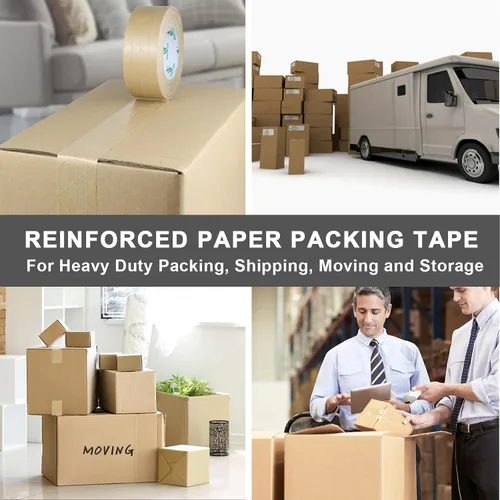 Vista 7 de BOMEI PACK Paquete de 2 cintas de papel kraft reforzadas, cinta de embalaje autoadhesiva de papel engomado, para embalaje resistente, envío, mudanza
