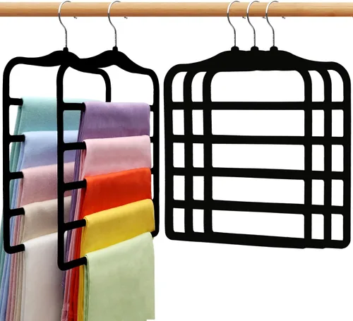 Vista 10 de Organizadores y almacenamiento de armario, paquete de 3 perchas de terciopelo para pantalones, ahorro de espacio, antideslizantes, organizador de 5