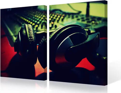 Vista 68 de Lienzo decorativo para pared, diseño de DJ Music Mixes the Track HD impreso en pinturas, 2 piezas, imágenes abstractas para sala de estar, obra