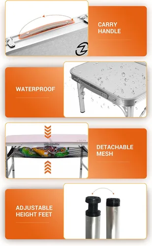 Vista 5 de Nice C Mesa de camping ajustable, mesa plegable para tarjetas (pequeña) Mesa de picnic, aluminio ligero portátil, asa de transporte, playa