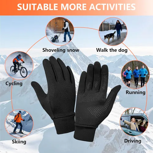 Vista 6 de Guantes de invierno para correr para hombres y mujeres, forro térmico para clima frío, guantes térmicos cálidos negros para pantalla táctil, guantes