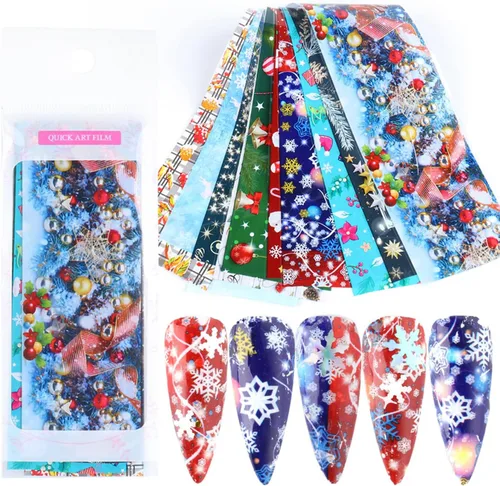 Vista 5 de Calcomanías de transferencia de papel de uñas de Navidad, 10 hojas de calcomanías de arte de uñas de Navidad, calcomanías de invierno, Papá Noel
