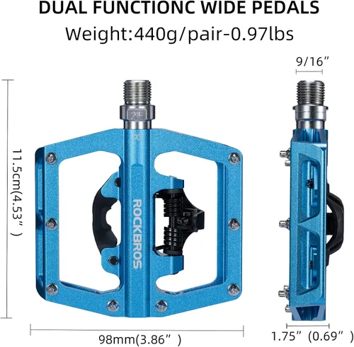 Vista 4 de ROCKBROS Pedales de bicicleta de montaña MTB compatibles con SPD bicicleta de montaña de doble función sellada sin clipless de aluminio plataforma
