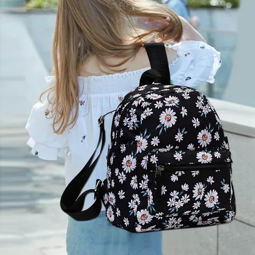 Vista 4 de cotmcor Mini mochila para niñas, mochila pequeña para mujeres, adolescentes y niños, bonita mini bolsa de regalo, negro (Daisy Black), Mochilas