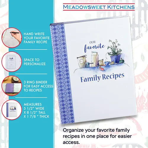 Vista 2 de Nuestra carpeta de recetas familiares favoritas, carpeta de recetas de 3 anillos, libro de recetas en blanco con 50 páginas de recetas forradas y 8