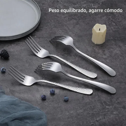 Vista 5 de E-far Tenedores de Servir Martilleados, Juego de 4 Piezas de Utensilios de Acero Inoxidable para Anfitriona, Ideales para Carne, Catering, Buffet