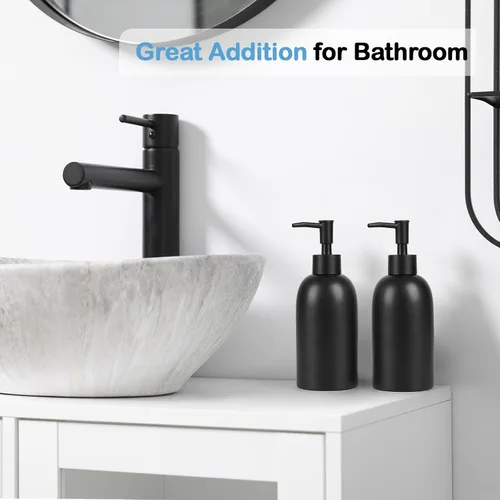 Vista 5 de Natheeph Dispensador de jabón de cerámica de 14 onzas, dispensador de jabón de cerámica, puede llenar líquido para baño/cocina (2 unidades, negro)
