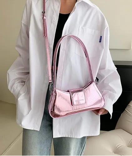 Vista 2 de Bolso de noche para mujer, bolso de mano Y2k, plateado brillante, bolso de mano, bolso de fiesta, lindo bolso metálico
